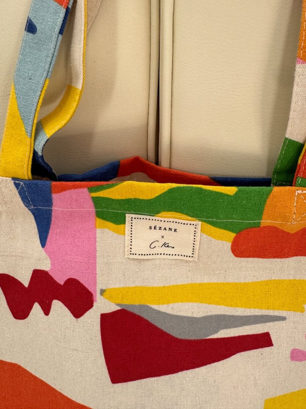 Sezane x G. Kero limited edition geometric print tote bag, multicolor, NWOT - Picture 3 of 6